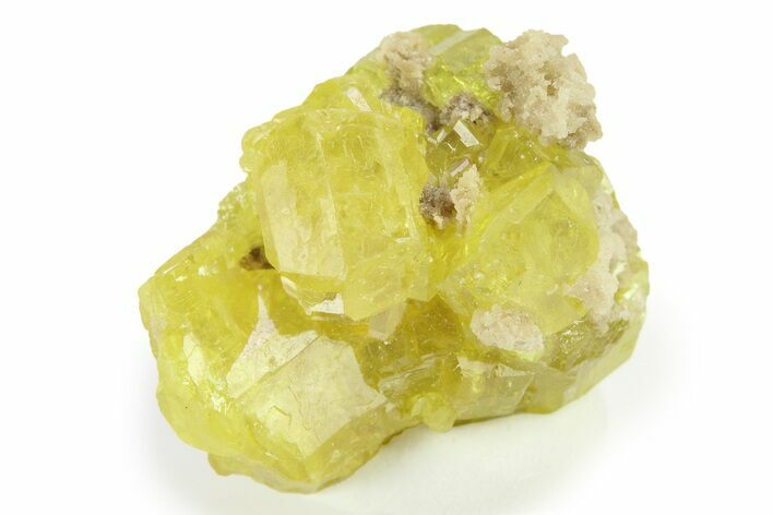 Yellow Sulfur Crystals on Fluorescent Aragonite - Italy #283251